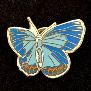 Blue Butterfly Enamel Pin Gold Tone Lapel Pin Nature Insect Hat Jacket Pin